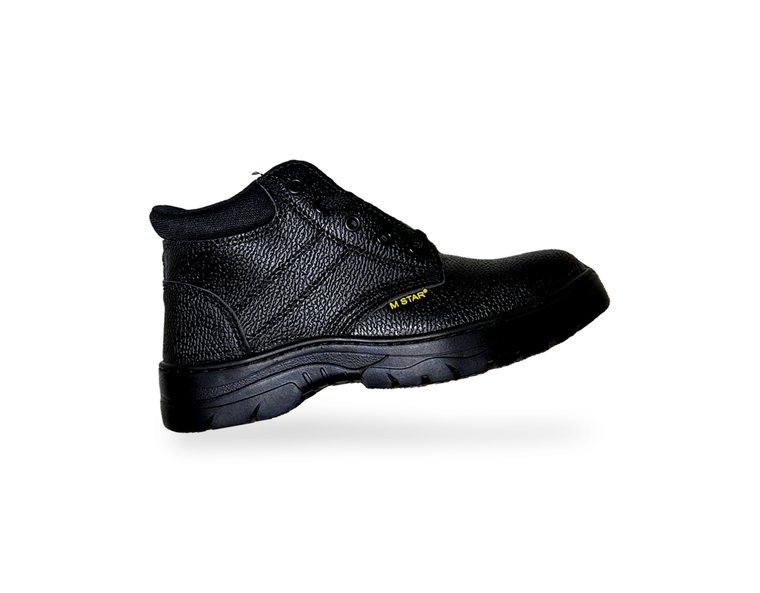 Black M Star high cut leather safety boot, side view